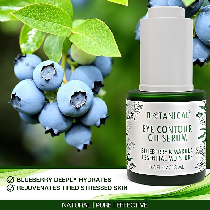 Botanical Eye Contour Oil Serum | Blueberry & Marula Oil | Organic, Pure, Natural Skincare (0.6 fl oz | 18 ml)-Velvo Beauty