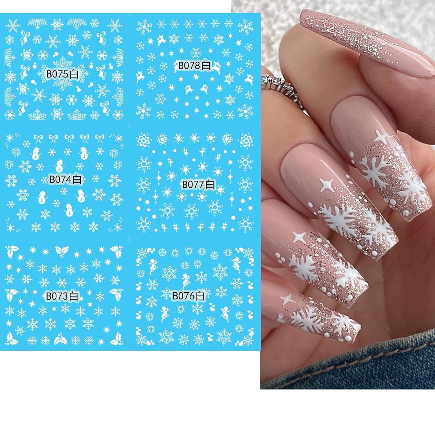 24 Sheets Christmas Nail Stickers Snowflake Nail Art Water Decals Transfer Nail Supplies Snowflake Angel Bell Elk Design Nail Tattoo Stickers for Women Girls Christams Nails Design Art Decoration-Velvo Beauty