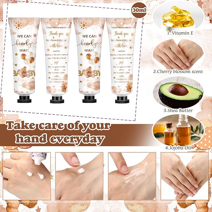 50 Sets 200 Pcs Baby Shower Hand Lotion and Lip Balm Gift Theme Baby Shower Party Favors Travel Size Hand Lotion and Lip Balm Bulk with Organza Bags Tags(Bear)-Velvo Beauty