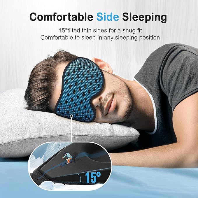 LitBear Breathable Sleep Mask, 3D Eye Mak Sleep for Side Sleepers Women Men, Light Blocking Sleeping Mask with Adjustable Strap, Soft Lightweight Eye Cover for Travel, Night Work, Nap, Office - Blue-Velvo Beauty