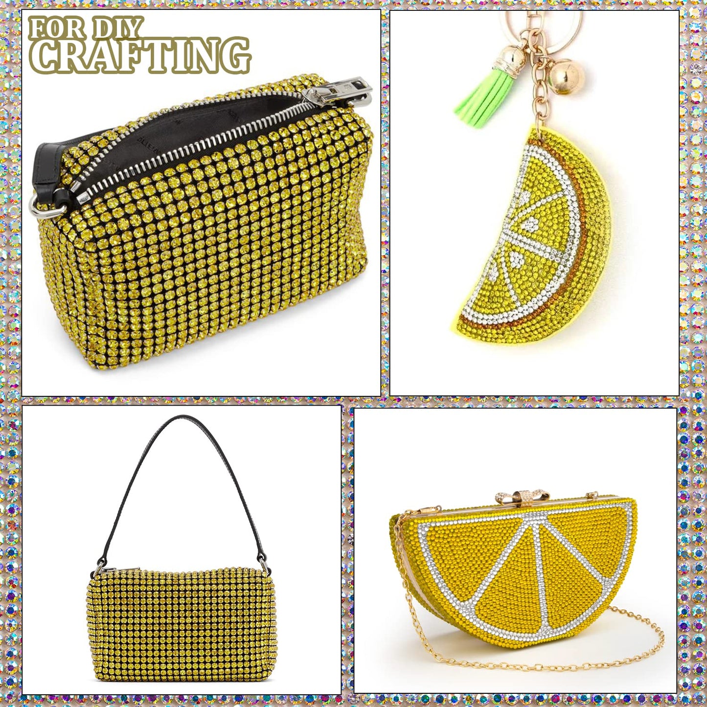 One Pack 2000 Pcs of Flatback Round Lemon Yellow Rhinestones 6 Sizes (1.5-6 mm) with Nail Art Rhinestone Picker Pencil and Tweezer for DIY and Salon Use-Velvo Beauty