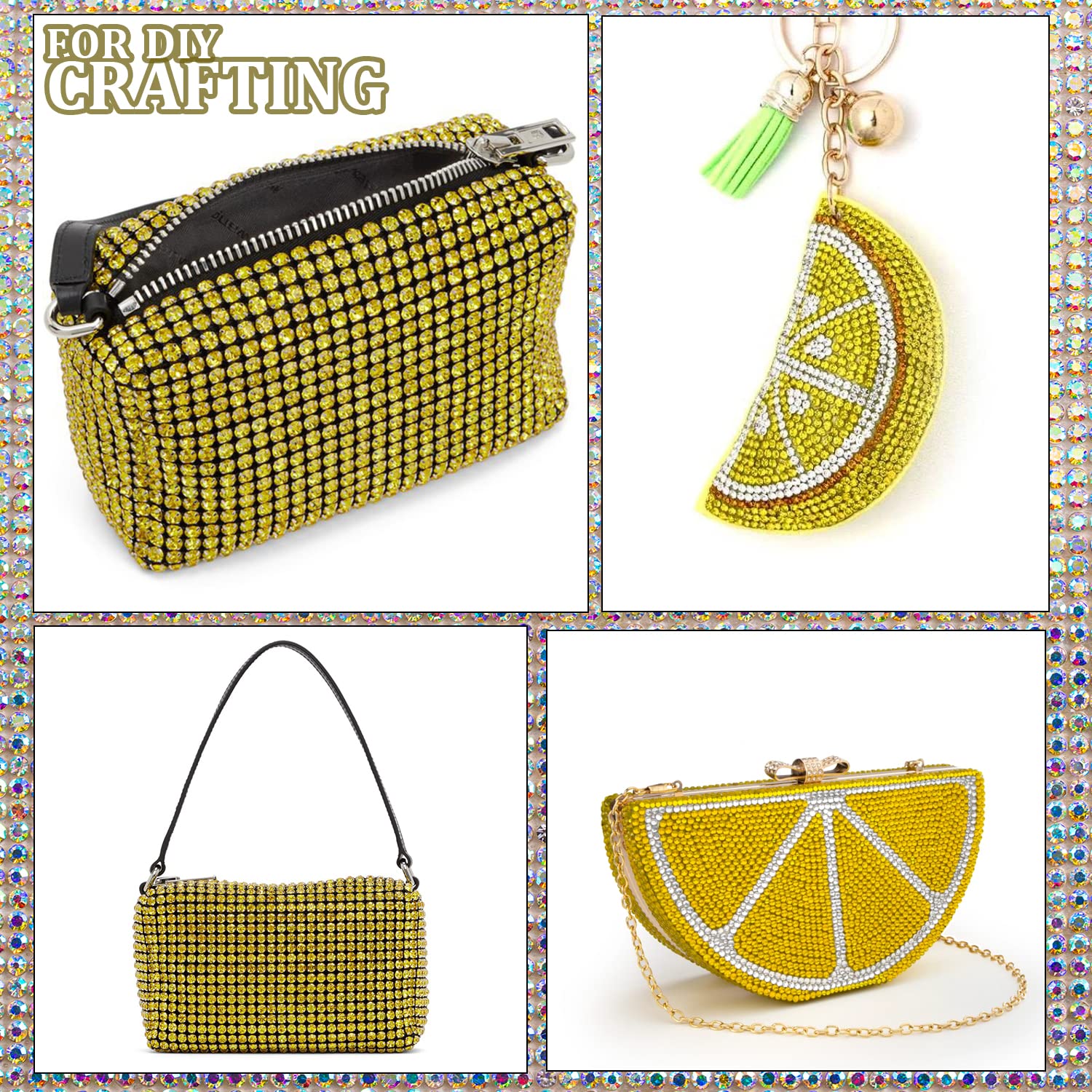 One Pack 2000 Pcs of Flatback Round Lemon Yellow Rhinestones 6 Sizes (1.5-6 mm) with Nail Art Rhinestone Picker Pencil and Tweezer for DIY and Salon Use-Velvo Beauty