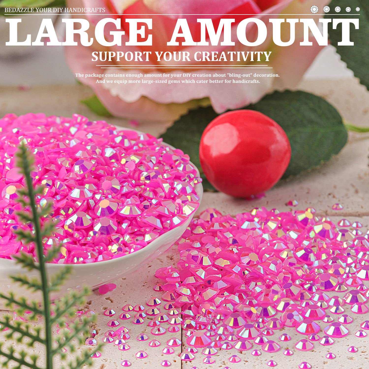 7000PCS Resin Rhinestones with Tweezers for Crafting, 2/3/4/5/6mm Flatback Jelly Rhinestones, 4 Box Hot Pink AB Non Hotfix Crystal Gems for DIY Crafts Mugs Tumblers Clothes Makeup Nail-Velvo Beauty