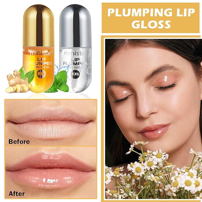 2PCS Lip Plumper Gloss Plumping Lip Gloss Set Natural Moisturizing Lip Plumping Gloss Daily Lip Care Products Lip Plumper Set for Women-Velvo Beauty