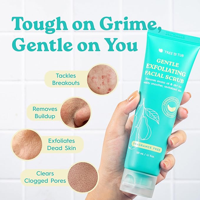 Tree To Tub Exfoliating Face Wash - Gentle Facial Exfoliator & Face Scrub w/Salicylic Acid for Glowing Skin - Non-Irritating Exfoliant to Remove Buildup & Refine Texture - For All Skin Types-Velvo Beauty