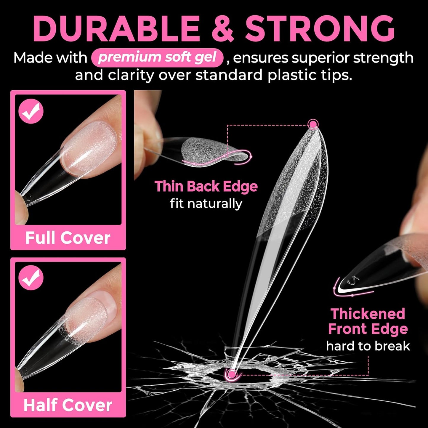 UNA GELLA Long Stiletto Gel Nail Tips: 216pcs Stiletto Almond Fake Nails Pre-Shape Long Almond Press Ons for Full Cover Acrylic French False Nails for Nail Extension Nail Art DIY Salon 12 Sizes-Velvo Beauty
