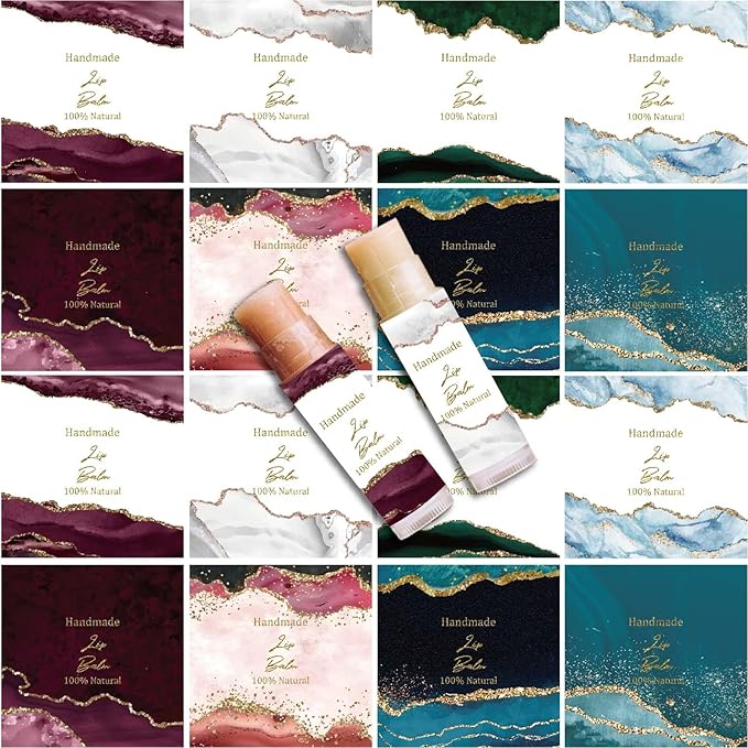 CRASPIRE 80Pcs 8 Styles Lip Balm Sticker Vintage Quicksand Background Self-Adhesive Homemade Lip Balm Labels Vintage Square DIY Label Stickers for Lip Balm Containers Cosmetics Lipsticks-Velvo Beauty
