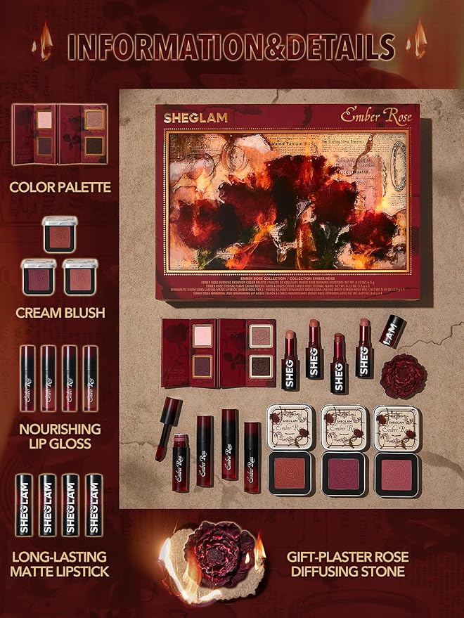 SHEGLAM Ember Rose Collection Valentines Gift Pink Lip Gloss Pink Blush Lipstick Eyeshadow Makeup Kit Red Makeup Collection-Velvo Beauty