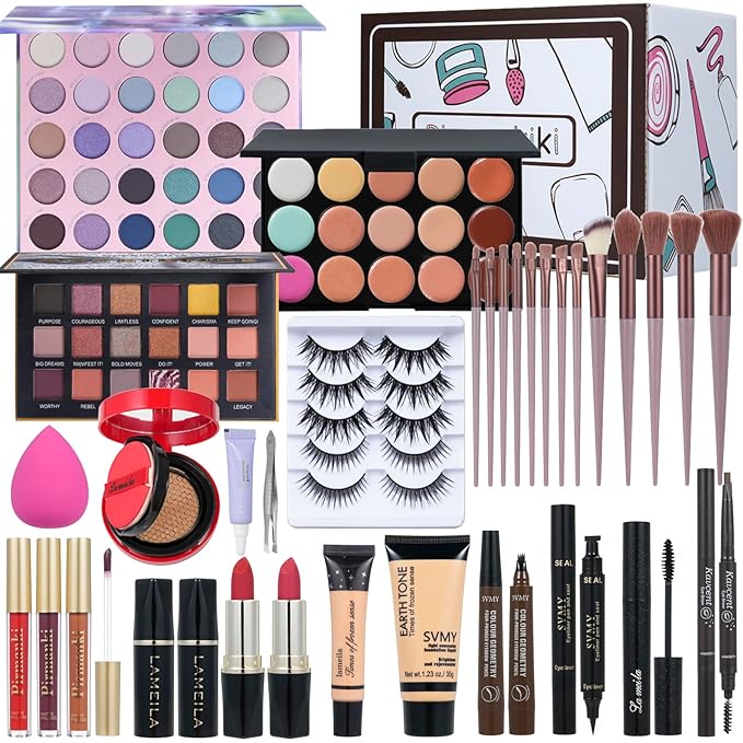 All in One Makeup Kit for Women Full Kit,Travel Makeup Set,Makeup Gift Set for Girls & Teen,Professional Makeup Kit Includes lash Clusters Kit Eyeshadow Lipstick Brow Pencil Eyeliner Brush Set-Velvo Beauty