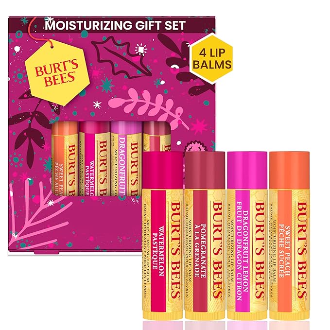 Burt's Bees Lip Balm Gift Set, Beeswax Bounty Fruit Mix, Perfect Lip Balms for Holiday Gift Baskets, 4-Pack, 0.15 oz.-Velvo Beauty