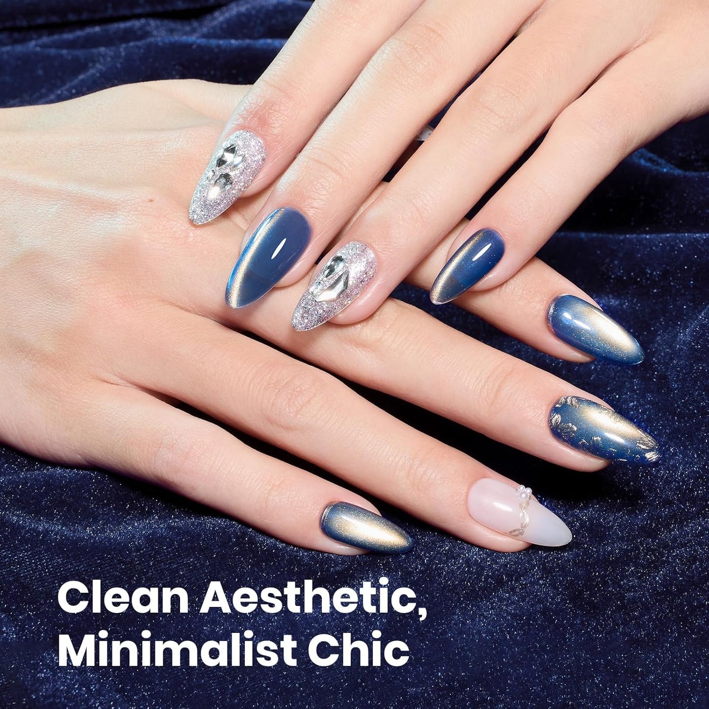 Beetles Blue Cat Eye Gel Nail Polish - Frosted Sapphire Cat Eye Gel Polish, 15ML Gold Powder Blue Glitter Fall Gel Polish Magnetic Shimmer Effect Soak Off UV Nail Art Design Manicure Gifts for Women-Velvo Beauty