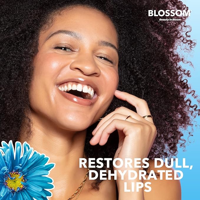 Blossom Moisturizing and Hydrating Shimmer Sparkle Lip Oil with Olive Oil + Grape Seed Oil, Infused with Real Flowers, 3g, Coconut-Velvo Beauty