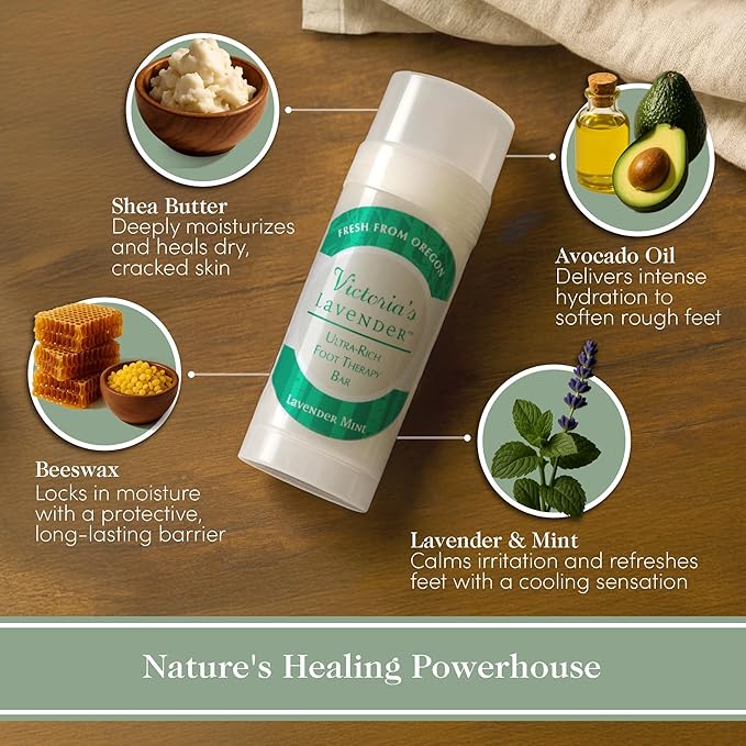 Victoria's Lavender Heel Balm Stick – Ultra-Rich Foot Therapy Balm for Dry, Cracked Feet – Softener for Cracked & Rough Skin – Dry Heels Treatment for Men and Women - Lavender Mint - 2 packs-Velvo Beauty