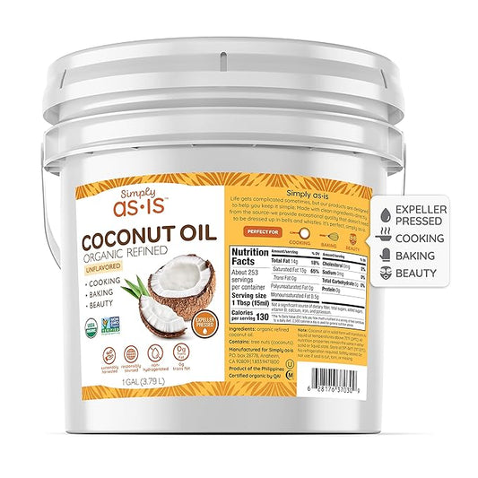 Simply as-is | Organic Refined Coconut Oil for Cooking, Baking | Neutral Flavor & Aroma | Expeller-Pressed | 128 fl oz-Velvo Beauty