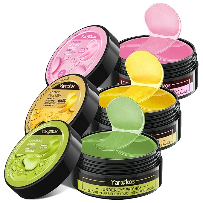 3 Packs 60 Pcs Under Eye Patches, Green+24K Gold+Pink, 30 Pairs Undereye Mask for Puffy Eye Dark Circle Treatment, Collagen Gel Pads Hydrating for Eye Bag Puffiness Wrinkle, Women Men Beauty Skin Care-Velvo Beauty