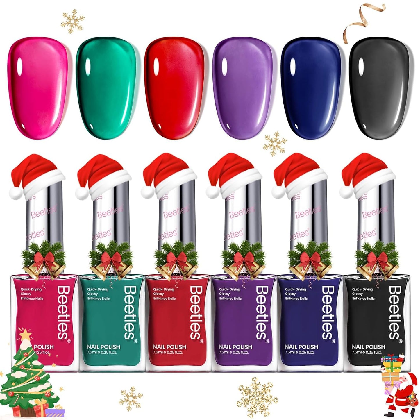 Beetles Christmas Nail Polish Set, 6 Colors Quick Dry Jelly Nail Polish Kit, Winter & Fall Sheer Jelly Syrup Nails Enchanted Night Gifts for Women Salon DIY Manicure Kit-Velvo Beauty