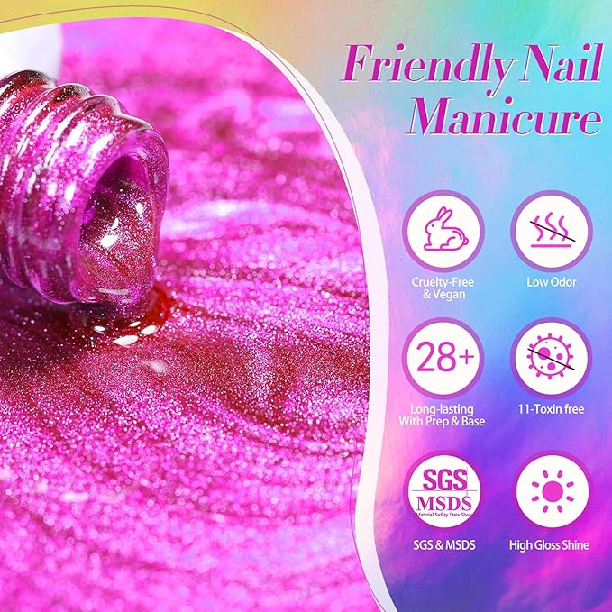 Born Pretty Cat Magnetic Eye Gel Nail Polish Spring Summer Neon Shimmer Glitter Holographic Cat Magnetic Eye Gel Crystal Glass Cat Magnetic Gel Polish Nail Art Manicure DIY at Home 6PCS-Velvo Beauty