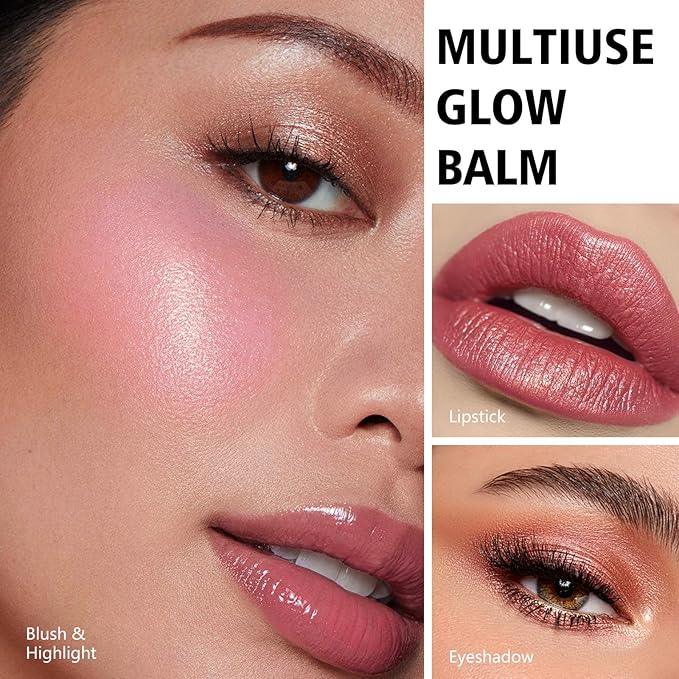 KYDA Miracle Glow Balm, Glow Tinted Blush Balm, Multiuse Face Balm for Cheek Lips Eyes, Hydrating Cream Blush, Blendable Lightweight, Shimmer Blusher, Earth Rose, 1.76 oz-Velvo Beauty