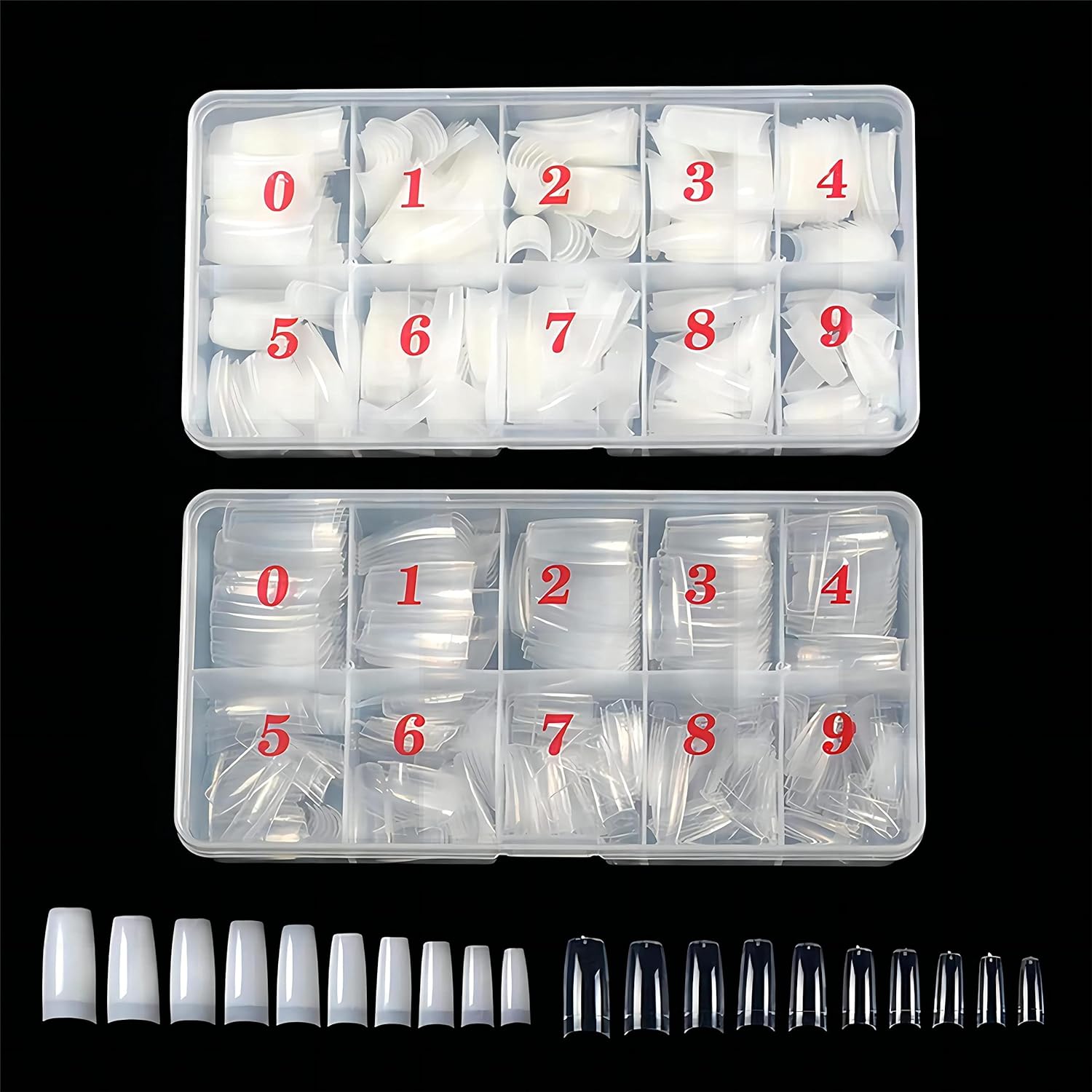 1000pcs Clear and Natural Acrylic Nail Tips,10 Size French Nail Tips For Acrylic Nails Half Cover False Nails Extension Artificial Fingernails-Velvo Beauty