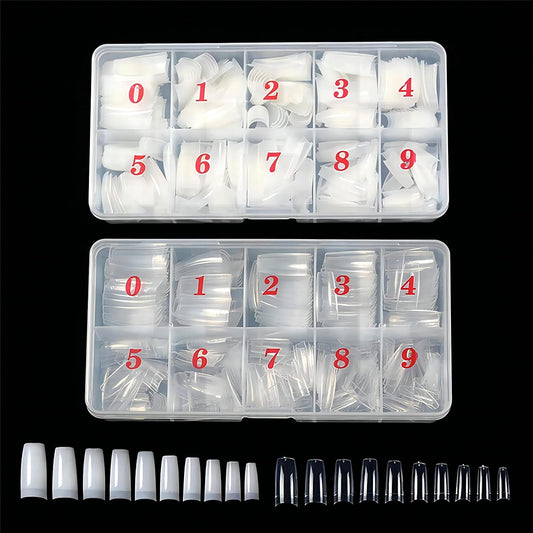1000pcs Clear and Natural Acrylic Nail Tips,10 Size French Nail Tips For Acrylic Nails Half Cover False Nails Extension Artificial Fingernails-Velvo Beauty