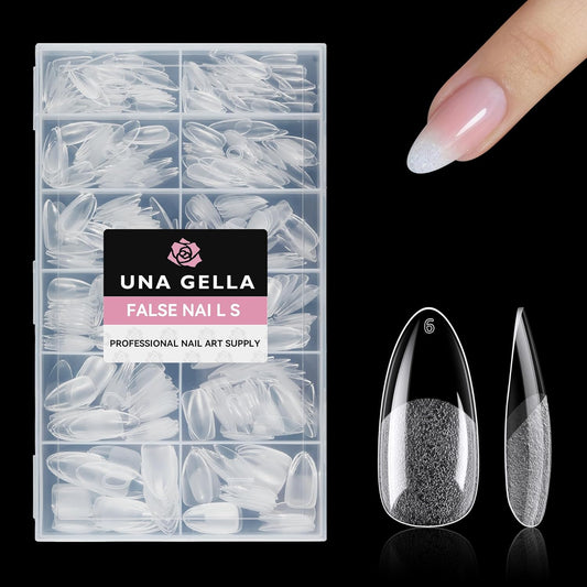 UNA GELLA 504Pcs Medium Pointed Almond Nail Tips, Pre-shape Almond Gel Nail Tips Half Matte Full Cover Acrylic Clear Press on Fake Nails Tips for Nail Extension Nail Art DIY Salon 12 Sizes-Velvo Beauty