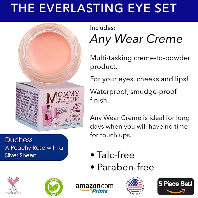 The Everlasting Eye 5 Piece Waterproof Makeup Set. Gel Eyeliner, Creme Eyeshadow, 2 brushes and Mesh Bag. Paraben-free, Talc-free, Cruelty-free. Duchess/Black Orchid 1708-Velvo Beauty