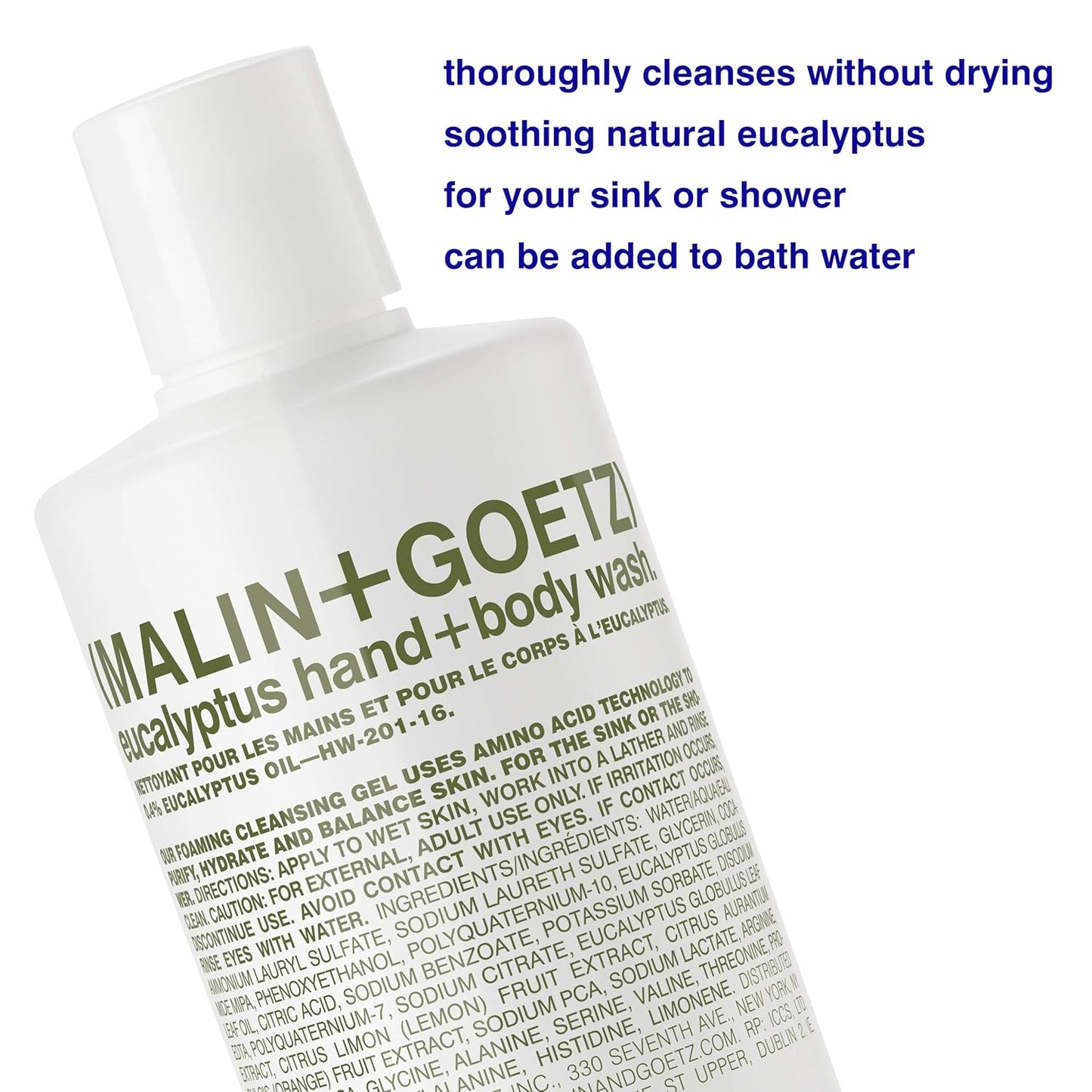 Malin + Goetz Eucalyptus Hand + Body Wash natural cleansing, purifying, hydrating hand & body wash. all skin types, dry, irritated, sensitive. No stripping/irritation. Cruelty-free & vegan 16 Fl oz-Velvo Beauty