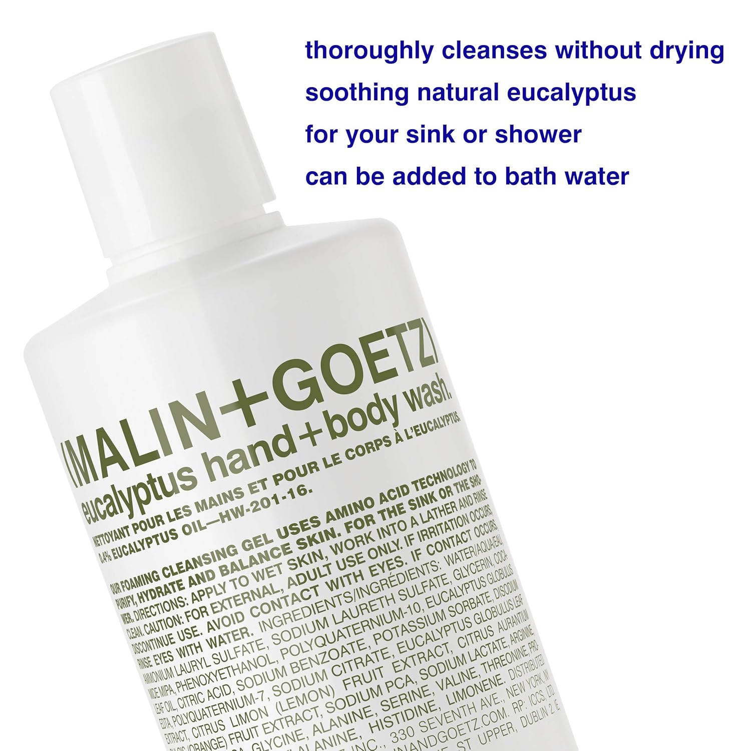 Malin + Goetz Eucalyptus Hand + Body Wash natural cleansing, purifying, hydrating hand & body wash. all skin types, dry, irritated, sensitive. No stripping/irritation. Cruelty-free & vegan 16 Fl oz-Velvo Beauty