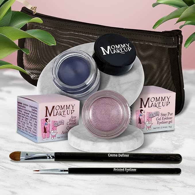 The Everlasting Eye 5 Piece Waterproof Makeup Set. Gel Eyeliner, Creme Eyeshadow, 2 brushes and Mesh Bag. Paraben-free, Talc-free, Cruelty-free. Elsa/Blue Angel 1112-Velvo Beauty