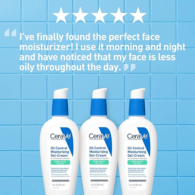 CeraVe Oil Control Moisturizing Gel-Cream, Face Moisturizer for Oily Skin, Niacinamide, Hyaluronic Acid & Oil Absorbing Technology To Rebalance Oily Skin, Non-Comedogenic, Fragrance Free & Oil-Free-Velvo Beauty