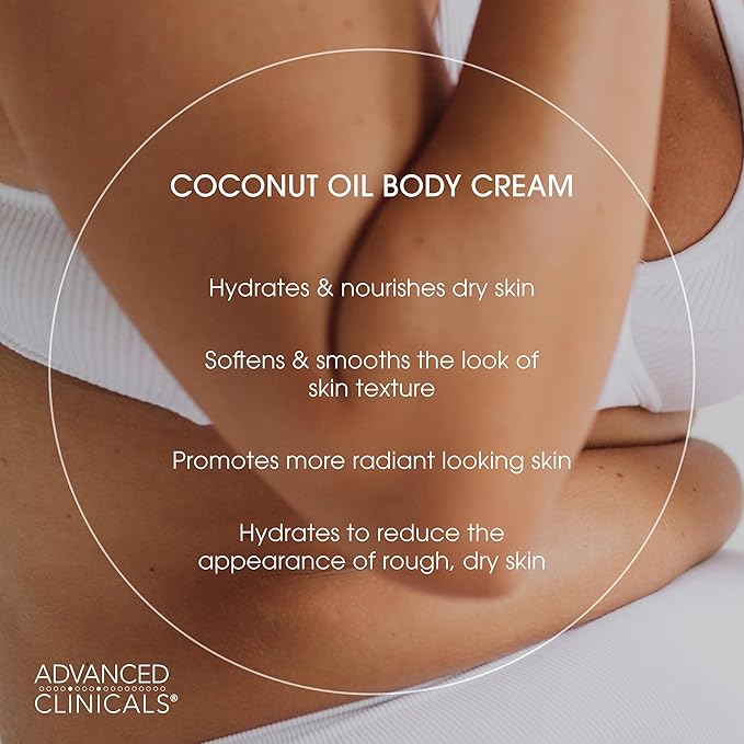 Advanced Clinicals Coconut Oil Body Cream For Women & Men | Hydrating Coconut Lotion For Extremely Dry Skin | Visible Anti Aging Body Butter Skin Care Balm Moisturizer For Hand, Heel, Feet, 16oz, 2PC-Velvo Beauty