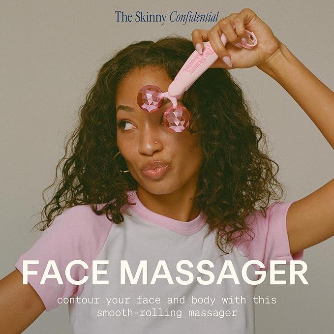 The Skinny Confidential Face Roller - Pink Balls Eye & Facial Roller Massager - Face Massage Tools Skincare for Wrinkles & Fine Lines, Sculpt, Contour, Tighten & De-Puff Skin-Velvo Beauty