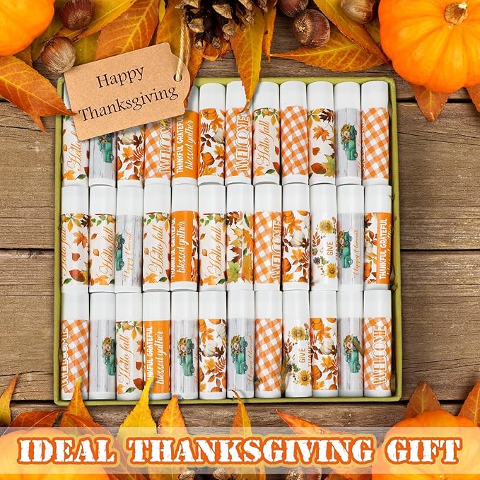 50 Pack Hello Fall Thanksgiving Party Gifts Favors Bulk Lip Balms Gifts Small Thank You Appreciation Gifts Thanksgiving Christmas Stuffers for Women Men Staff Coworkers-Velvo Beauty