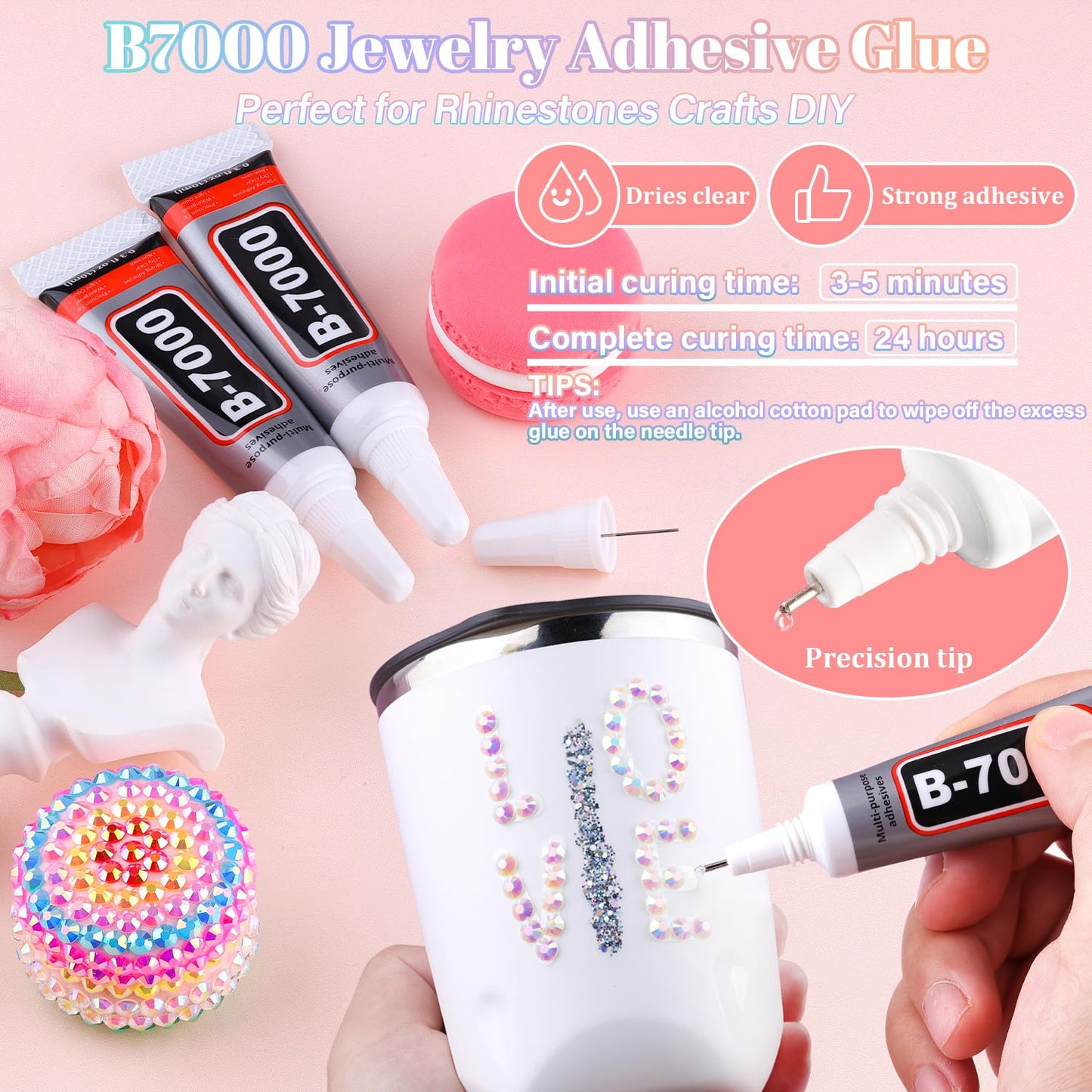 25000Pcs Resin Rhinestones with B7000 Jewelry Glue for Crafting, White AB 2-6mm Non Hotfix Flatback Gems, Bedazzling Crystal for DIY Crafts Clothing Tumblers Mugs Shoes Fabric Decor Nail Art-Velvo Beauty