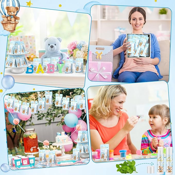 50 Pack Baby Shower Lip Balm Bulk Bear Baby Shower Favors Baby Mint Flavor Lip Balm Baby Shower Gifts for Guest Bear Themed Baby Shower Thank You Gifts Girls Boys Games Gender Reveal Favors-Velvo Beauty