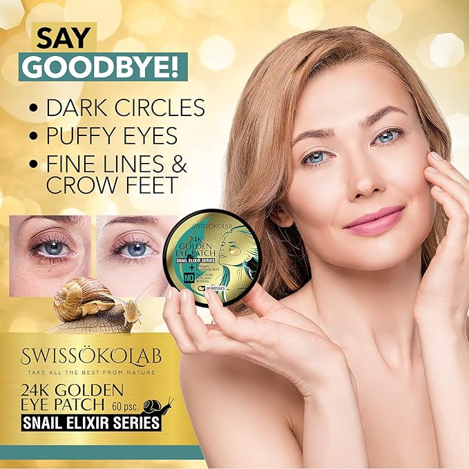 SWISSÖKOLAB Under Eye Patches For Puffy Eyes 24k Gold Eye Mask Dark Circles And Puffiness Collagen Eye Gel Pads Moisturizing & Reducing Wrinkles Anti-Aging Hyaluronic Acid (Snail Series)-Velvo Beauty