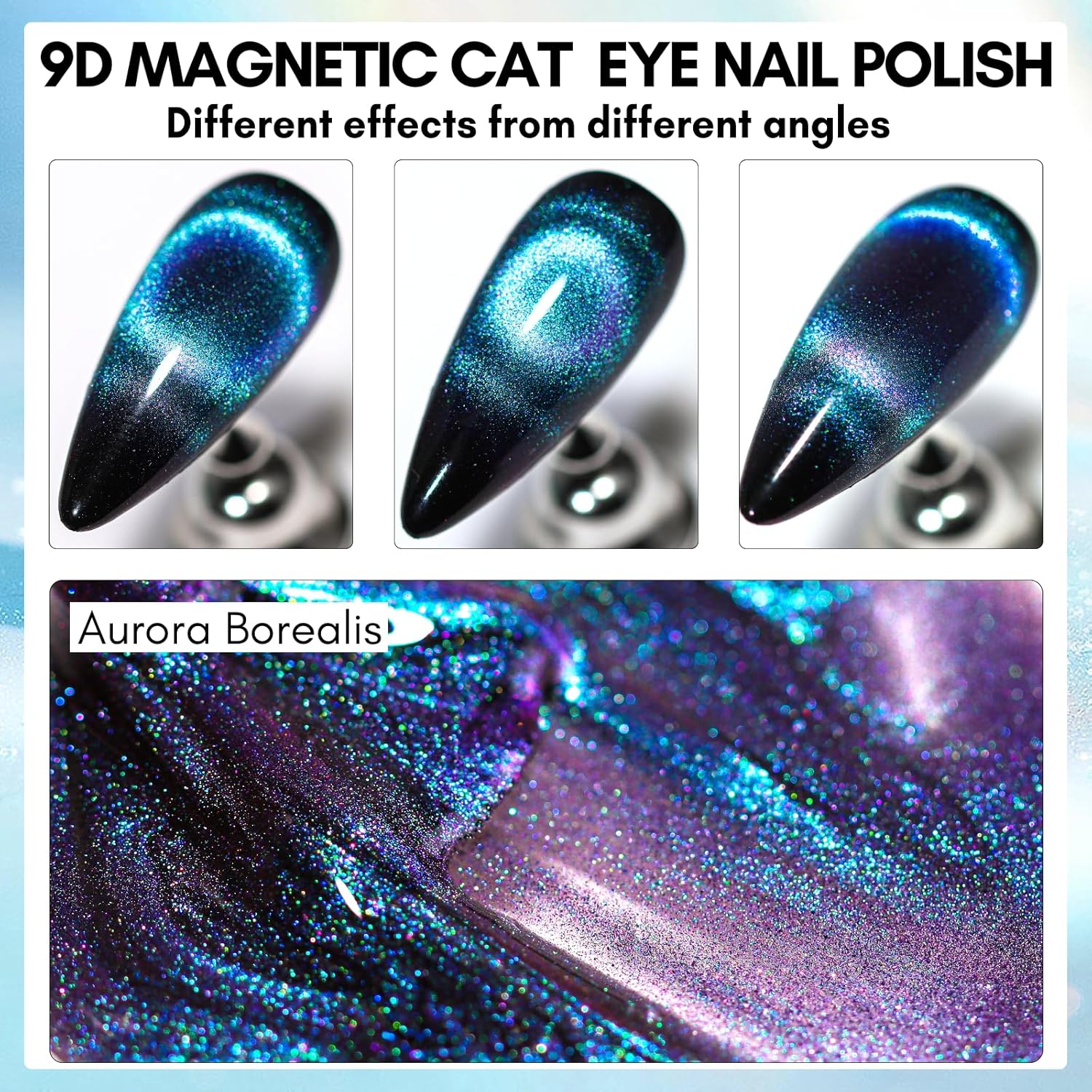 Makartt Blue Cat Eye Gel Nail Polish: Magnetic Glitter Gel Polish Soak-Off UV/LED with Aurora Effect, Long-Lasting Black Hole Shine, Comes with Magnet Stick Salon Home Nail Art 10ml-Velvo Beauty