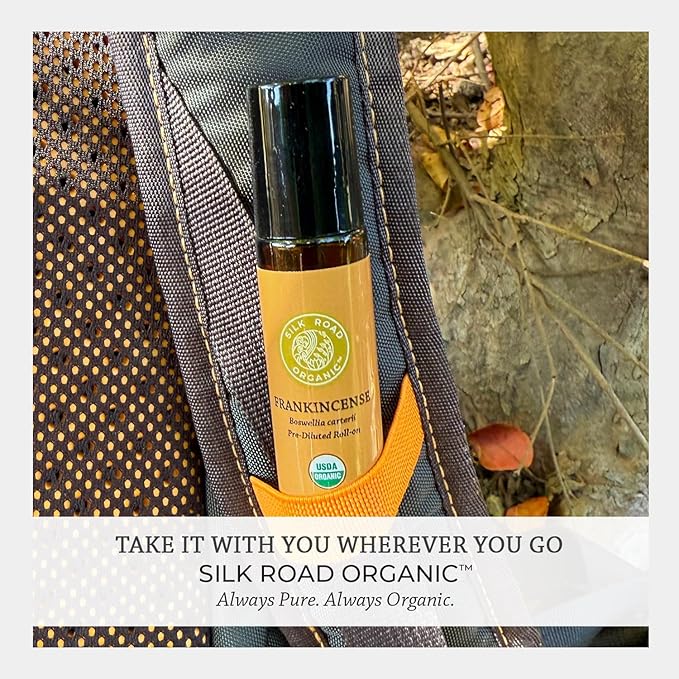 Silk Road Organic Frankincense Carterii Essential Oil Roll On, 100% Pure USDA Certified Aromatherapy for Radiant Skin, Body Aches, Stress Relief, & Calm - 10 ml Roller-Velvo Beauty