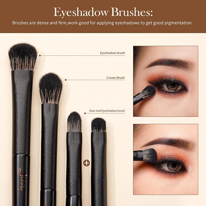 Jessup Eyeshadow Brush Set, 10Pcs Eye Makeup Brushes Professional for Blending Eye Shadow Liner Crease, Duo-end Brow Brush, Elegant Black T337-Velvo Beauty