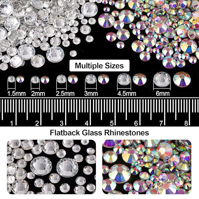 Flat Back Rhinestone Kits Colorful Rhinestones+Crystal AB&Transparent White Face Gems with Quick Dry Makeup Glue+Picker Pencil+Tweezer for Face Makeup and Nail Art-Velvo Beauty