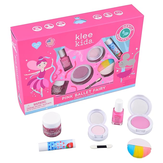 Luna Star Naturals Klee Kids Deluxe Play Makeup Kit. Gentle and Non-Toxic. Made in USA. (Pink Ballet Fairy)-Velvo Beauty