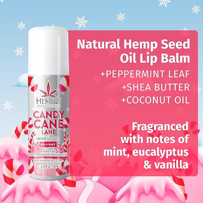 Hempz Limited Edition Candy Cane Lane Lip Balm (.25 Oz) – Holiday Scented Travel Sized Moisturizing Lip Balm for Women & Men, Chapstick Moisturizer for Combatting Dry or Very Dry Lips-Velvo Beauty