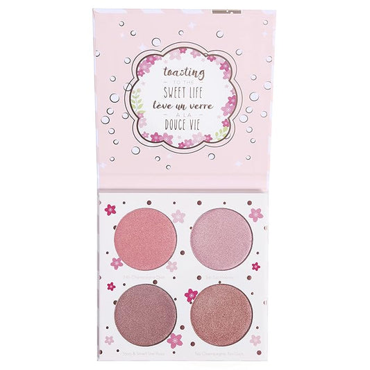 Beauty Bakerie Cotton Candy Champagne Blush Makeup Palette, Long Lasting Pigment, Matte and Metallic Highlighter Makeup, 4 Highlight Shades-Velvo Beauty