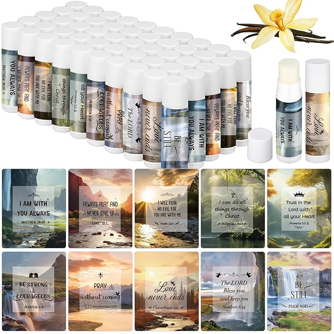 50 Pcs Lip Balm with Scripture Religious Lip Balm for Women Christian Lip Balms Bulk Gifts Faith Bible Verse Scripture Inspirational Gift Party Favors for Women Coworkers 10 Styles-Velvo Beauty