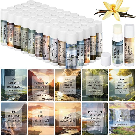 50 Pcs Lip Balm with Scripture Religious Lip Balm for Women Christian Lip Balms Bulk Gifts Faith Bible Verse Scripture Inspirational Gift Party Favors for Women Coworkers 10 Styles-Velvo Beauty