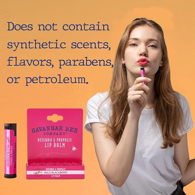 Savannah Bee Lip Balm Hanger 0.15 oz - Invigorating Mint Flavor - Natural Ingredients for Supple, Soft Lips - Convenient Hanger Design (.15 Oz, Wild Blackberry)-Velvo Beauty