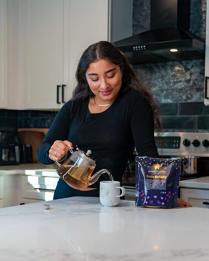 Luna Lullaby Sleep Tea, Organic Loose Leaf Herbal Tea – Calming, Relaxing Bedtime Tea – Chamomile, Valerian Root, Peppermint – 4 oz Resealable Bag (Makes 50 Cups) – The Elegant Elephant-Velvo Beauty