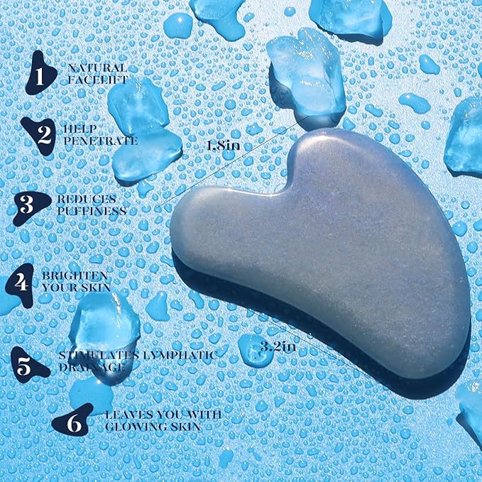 BAIMEI Jade Roller & Gua Sha, Face Roller, Facial Beauty Roller Skin Care Tools, Self Care Gift for Men Women, Massager for Face, Eyes, Neck, Relieve Fine Lines and Wrinkles - Blue-Velvo Beauty