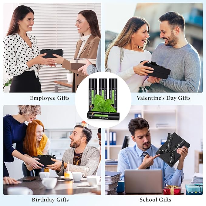 4 Pcs Lip Balm with Gift Box for Men Raffia Grass Organic Natural Beeswax Lip Balm for Father's Day Gifts Women Adults Teens Dry Chapped Lips Care Product-Velvo Beauty