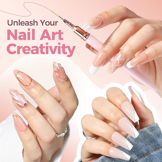 UNA GELLA Nail Art Brushes Metallic, 5 Count Liner Pens Set For Nail Art Gel Polish, Detail Nail Art Design Painting Brush Set For Nails Gel Fine Drawing Nail Tools, Sizes 7/9/11/15/25mm-Velvo Beauty